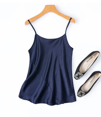 Women Camisole 100% Mulberry Silk Solid Colors Pearl Silk Fashion Spaghetti Straps Top Shirt Summer Beach M1548