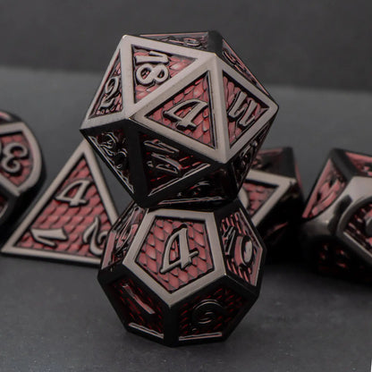 DND Metal Dice Set Black Red Dungeon and Dragon scale Dice D&D Polyhedral Dice RPG D and D Role Playing Games Dice