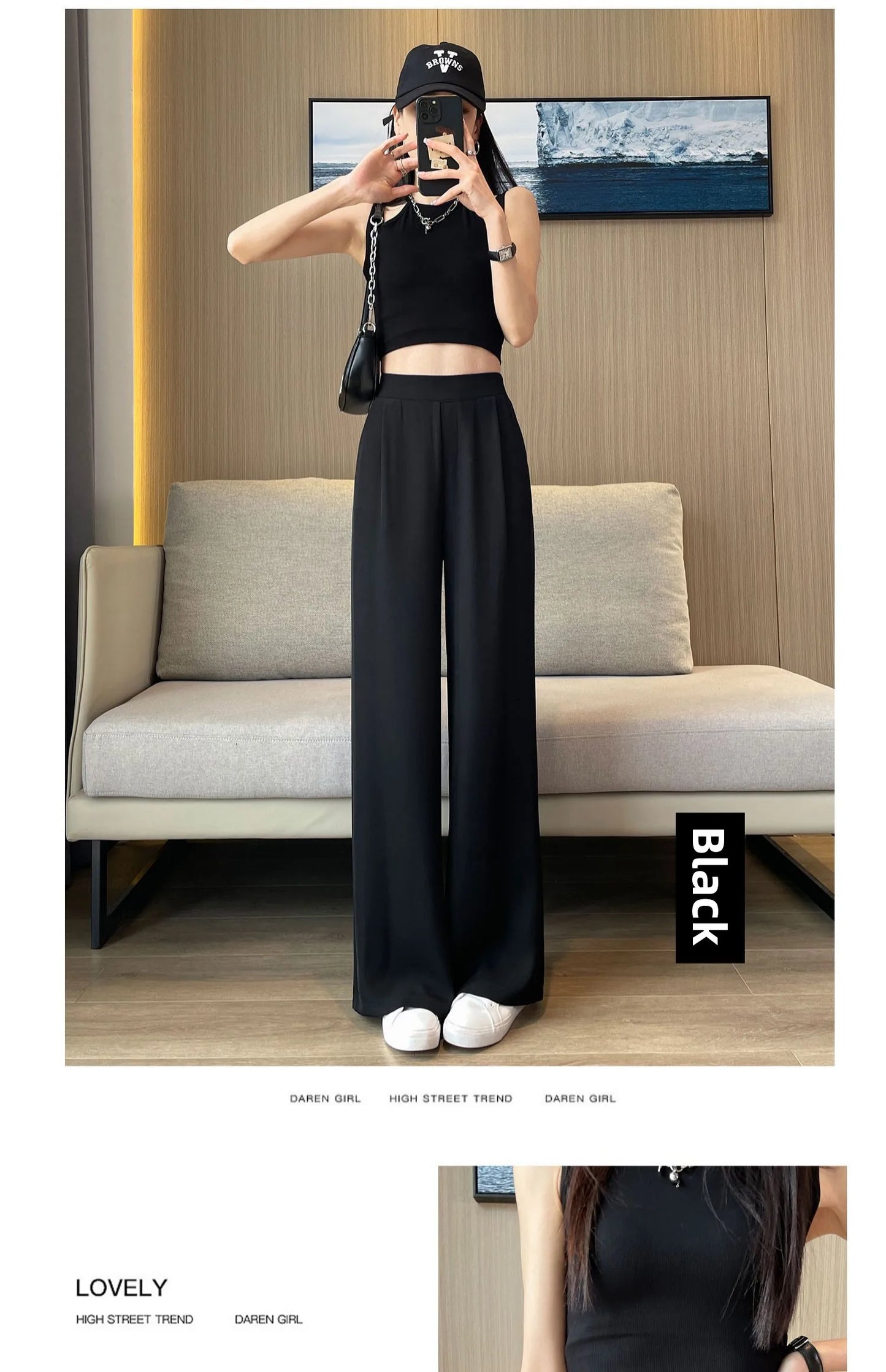 High Waist Wide Leg Pants Women's Loose Casual Straight Nine Points Super plus Size Slimming Trousers Korean Sle Spring Aut...