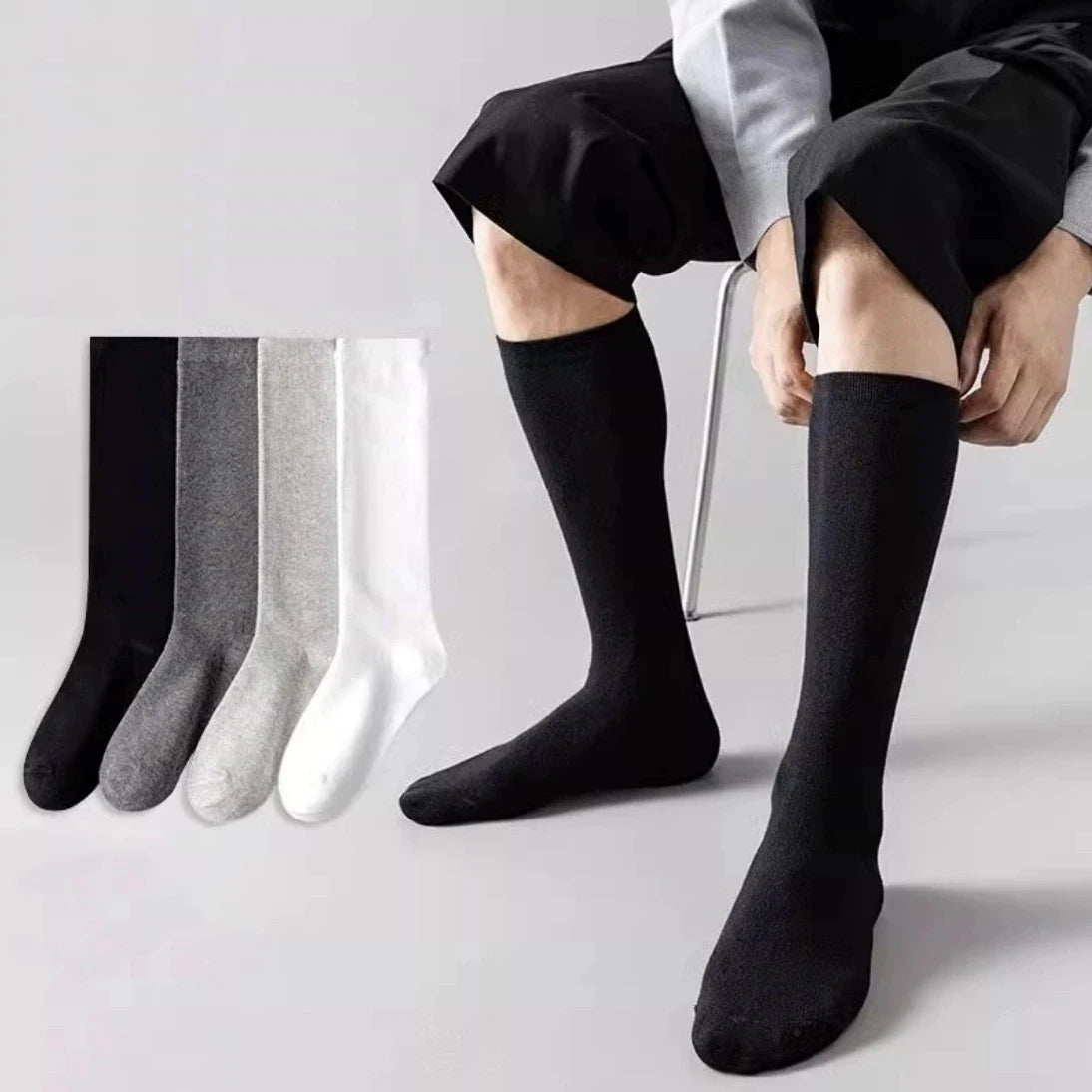 1/5 Pairs Men's Solid Cotton Long Crew Socks Elastic Business Formal Dress Socks For Gentleman Daily Party