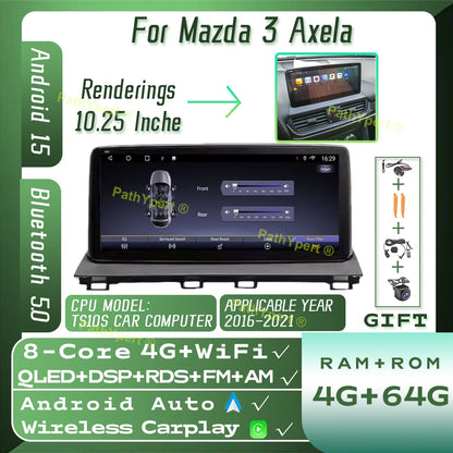 8 Core 8G+256GB Android 15 For Mazda 3 Axela 2016-2021 10.25"Touch Screen 2DIN Smart Car System Stereo BT WIFI Carplay AutoRadio