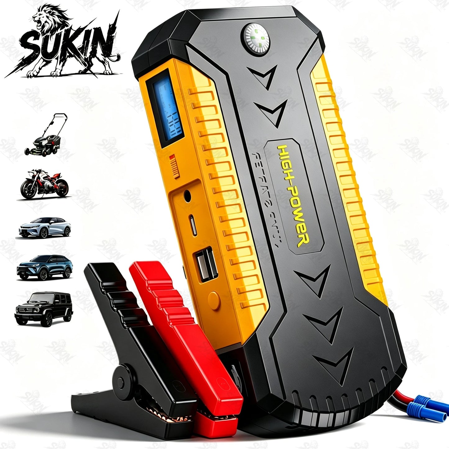 SUKIN Portable Jump Starter Car Battery for 12V Car/Truck/SUV/Motorcycle.Booster Jump Starter with LED Light and USB Port.점프스타터