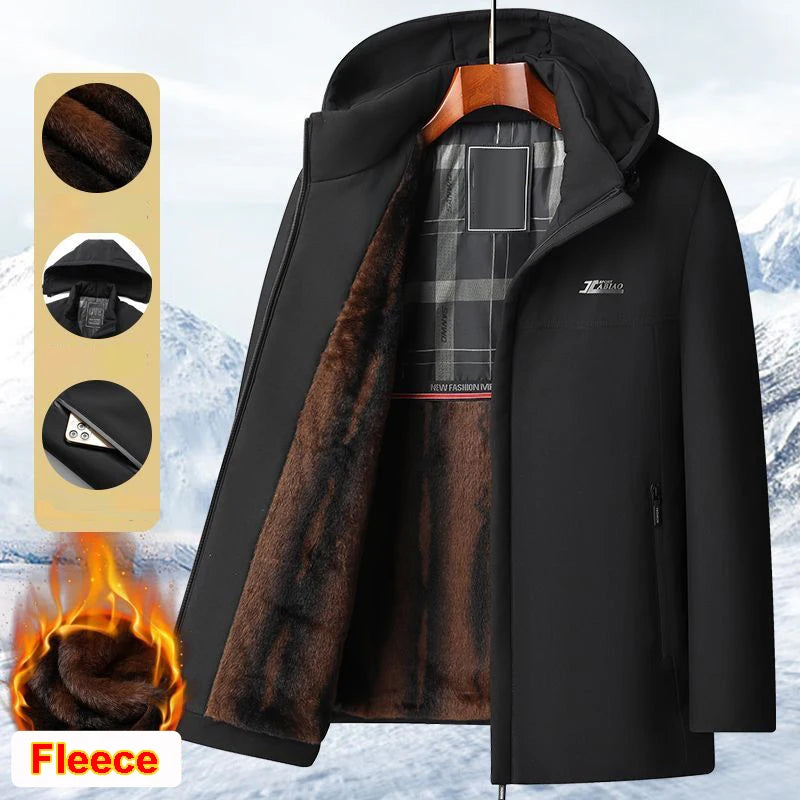 New Hooded Warm Parka With Pockets Winter Jackets for Men's Winter Coats Windbreak Fleece Lining Men's Winter Jacket Coat Luxury