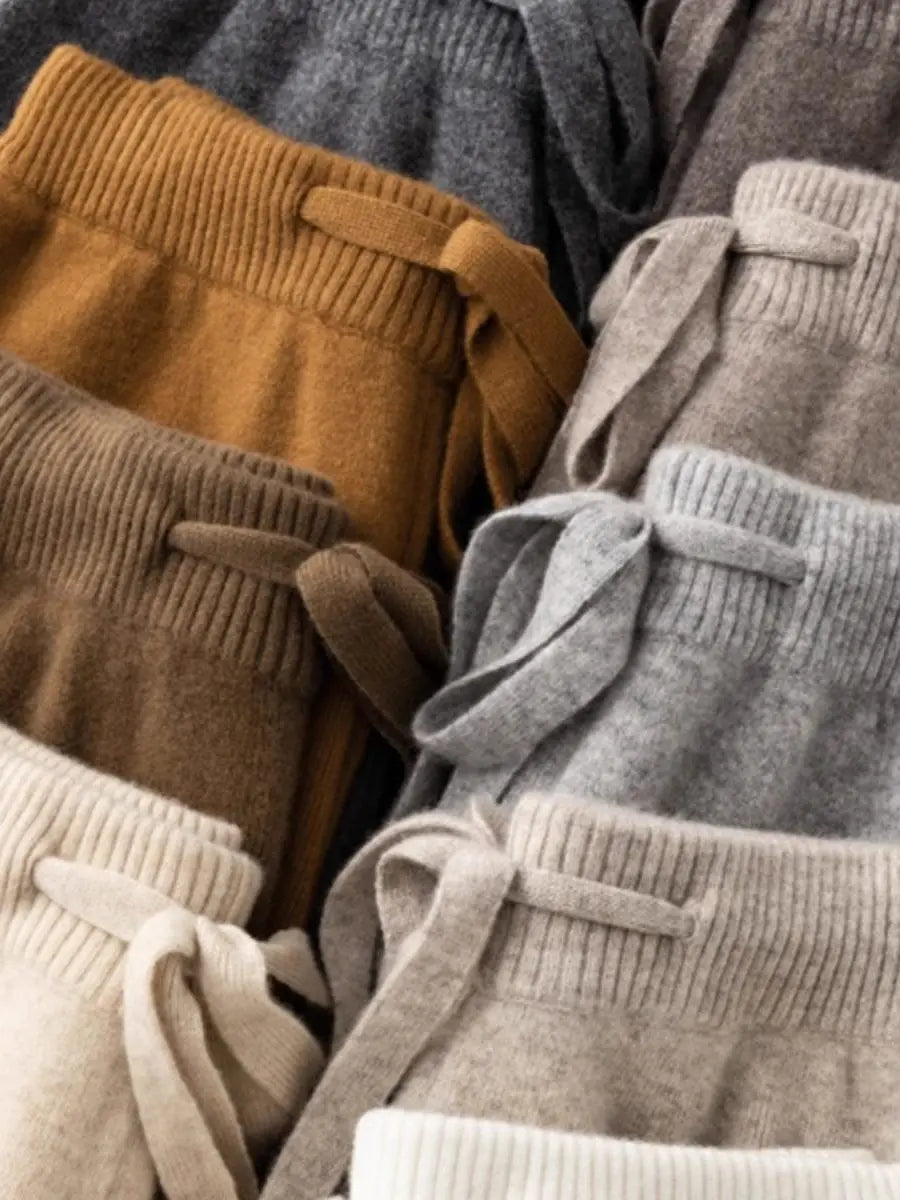 High Waist Wool Knitted Wide Leg Pants Women's Outerwear Autumn Winter Thickened Floor-Length Straight Cut Casual Trousers