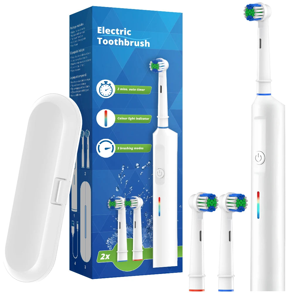 Rechargeable Electric Powered Toothbrush with 3 Modes, Travel Case & Smart Timer, Compatible with Oral B Pro Series Brush Heads
