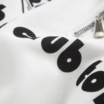 Sporty Unisex Polo T-Shirt, Black White Contrast with Stripes & Logo Print, Loose Summer Streetwear