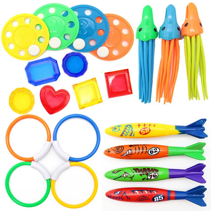 Summer Swimming Diving Toys Set Pool Swim Ring Water Sports Play Game Diving Stick Underwater Accessories Grabbing Toys for Kid