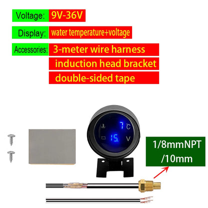 Round Car Truck Water Temp Gauge Temperature Sensor 12V/24V Temperatura +  Voltage 2 in 1 Temperature Sensor Gauge 1/8NPT 150℃