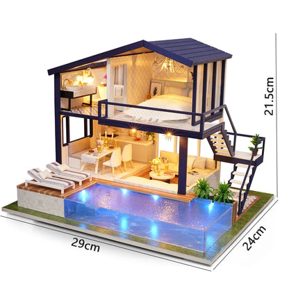 DIY Wooden Dollhouse Mini Building Kit Handmade Doll House Case Model 3D Puzzle Assembly With Furniture Toys For Christmas Gifts
