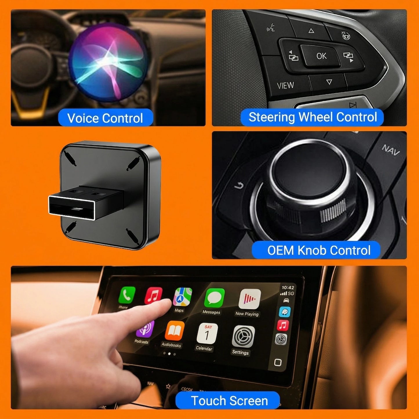 Smart 2in1 CarPlay Android Auto Adapter, Universal Mini Wireless Dongle for Car Entertainment System, Plug and Play Upgrade Wire
