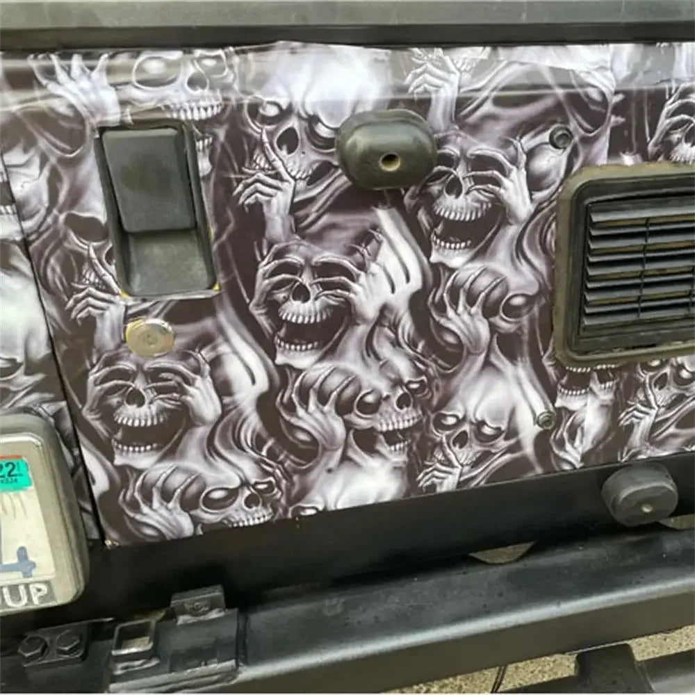 Motorcycle Car Body Color Change Film Skull Camo Grey Car Wraps Vinyl Cartoon Printed Adhesive Sticker