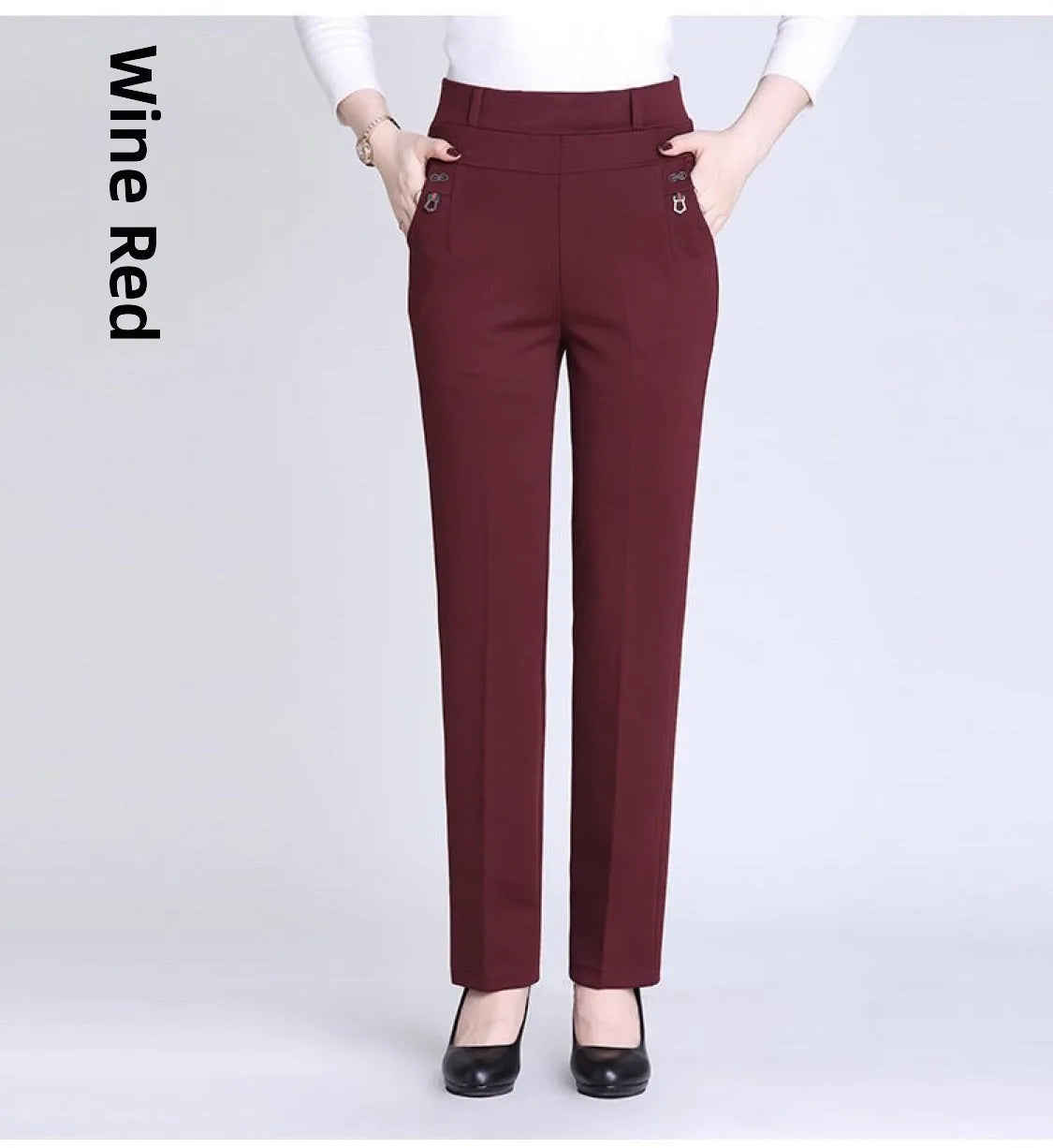 High Waist Fleece Lined Slimming Pants for Middle-Aged And Elderly Women Casual Long Pants Straight Leg Elastic Ankle Pants
