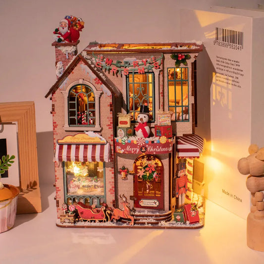 DIY Wooden Miniature Model Kits Enchanted Christmas Cottage 3D Puzzle Dollhouse With Furniture for Friends Birthday Gifts