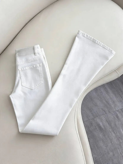 White Slim Fit Straight Leg Jeans Men's American High Street Style Micro Flared Pants Youth Casual Wear All Seasons