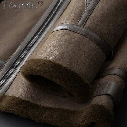 Tcyeek Natural Genuine Leather Jacket Men Winter Clothes Warm Real Fur Coat Male Real Sheepskin Wool Coats Jaqueta Masculina