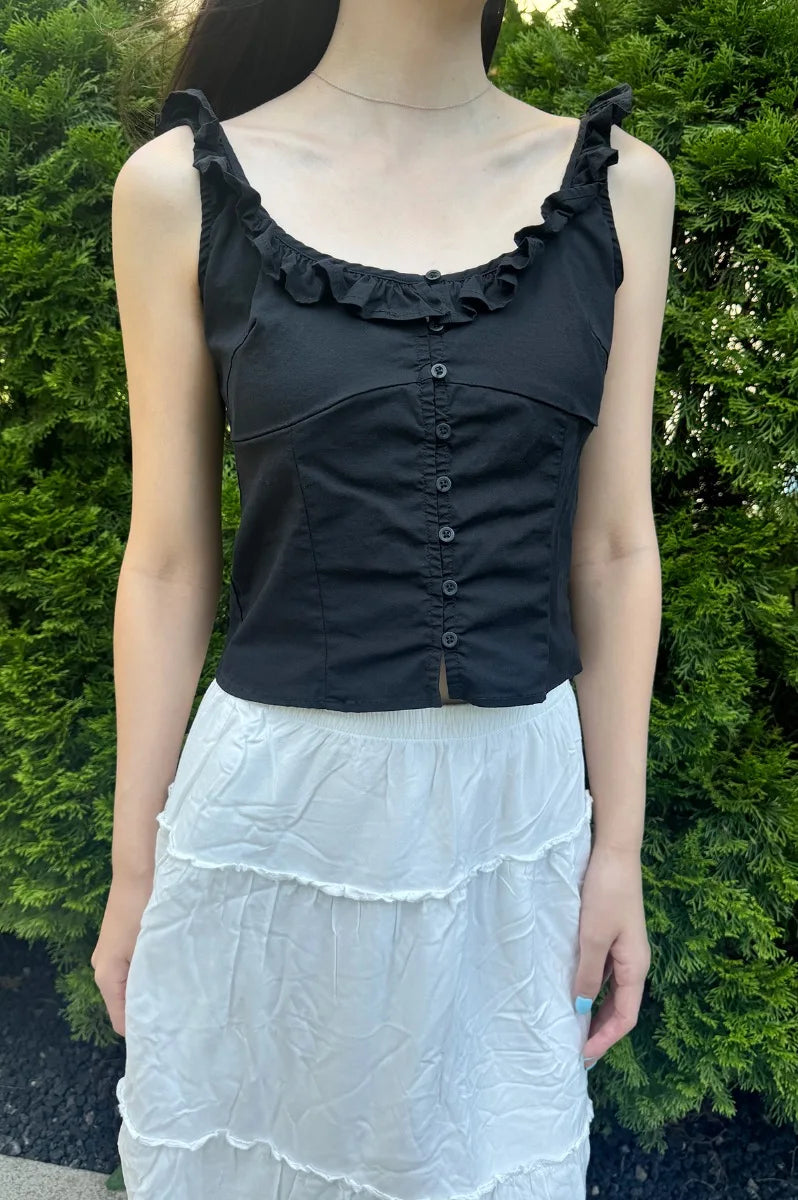 Brandy Melville Pure Cotton Three-Button Base Layer Vest Sweet Style V-Neck Sleeveless Tank Top for Women Spring Summer