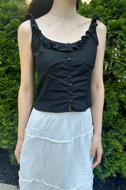 Brandy Melville Pure Cotton Three-Button Base Layer Vest Sweet Style V-Neck Sleeveless Tank Top for Women Spring Summer