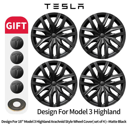 4PCS 18Inch Hubcaps for Tesla Model 3 Highland 2024-2026 Hub Cap Automobile Cap Full Rim Wheel Cover Can not for Model 3 Standar