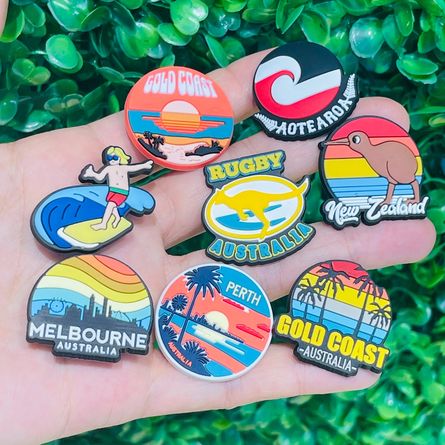 6-100pcs Happy Australia Day New Zealand Gold Coast Kangaroo Surfing PVC Shoe Charms For Clogs Pins Sandals Shoes Decoration