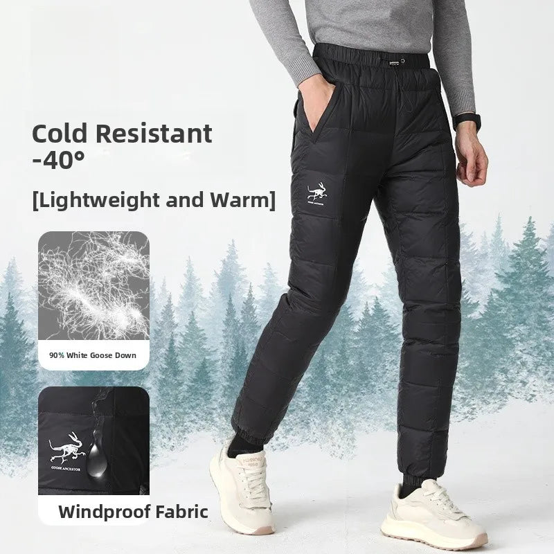 Goose Ancestor Men's down Pants High Waist Thickened Snowboarding Pants White Goose down Outerwear Casual Long Pants
