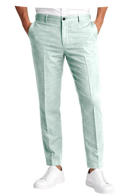 Men's Linen Cropped Pants Slim Fit 9 Points Ankle Dress Pants Business Casual High Waist Suit Trousers Breathable Office Summer
