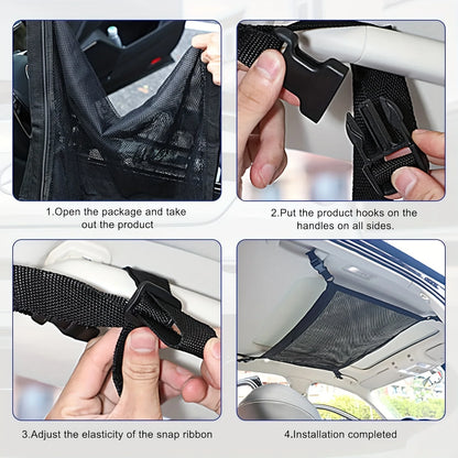 Car Ceiling Cargo Net Pocket, Car Ceiling Storage Net Strong Bearing Adjustable Capacity Roof Cargo Net Organizer, for SUV