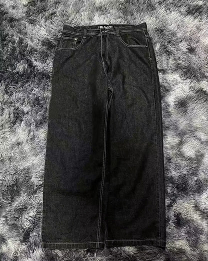 American Street Trend Letter Embroidered Loose Jeans Men Harajuku Y2K New Hip Hop Oversized Wide-leg Pants Unisex Mopping Jeans