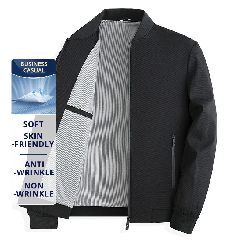 Premium Anti Wrinkle Spring Fall Waterproof Men Blazer Jacket Windbreaker Baseball Collar Business Casual Lightweight Coats
