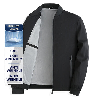 Premium Anti Wrinkle Spring Fall Waterproof Men Blazer Jacket Windbreaker Baseball Collar Business Casual Lightweight Coats