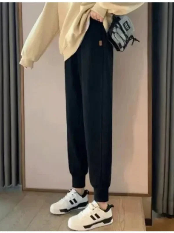 plus Size Women's Slimming Fleece Lined Cuffed Thickened Warm Sports Pants Commute Style Korean Fashion Winter Collection