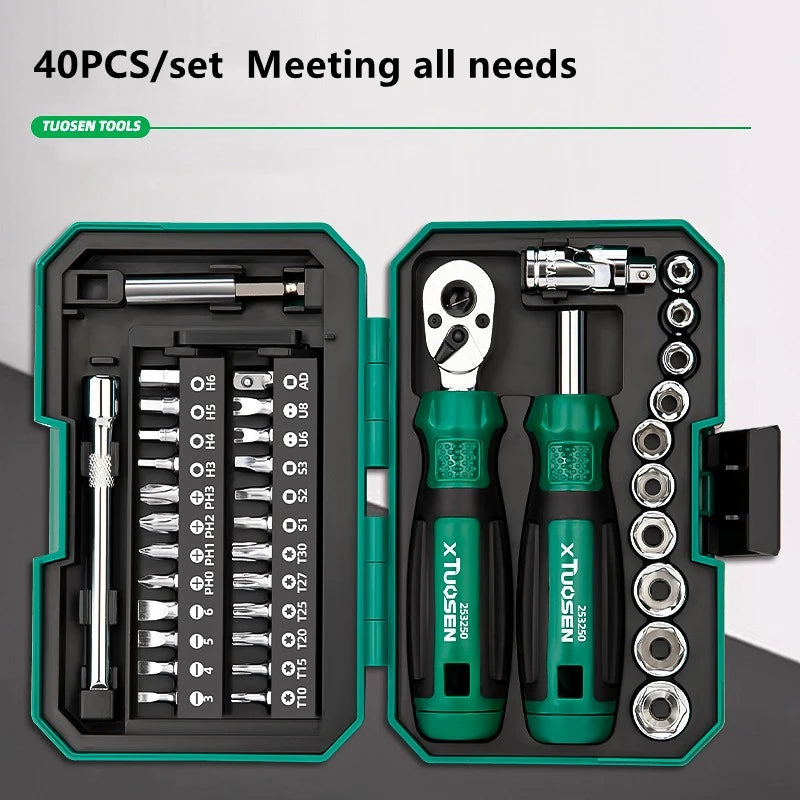 40 Piece Ratchet Wrench And Screwdriver Comprehensive Set High Hardnes Swear Resistant Durable