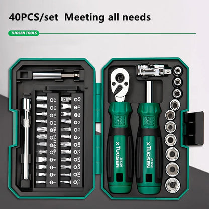 40 Piece Ratchet Wrench And Screwdriver Comprehensive Set High Hardnes Swear Resistant Durable