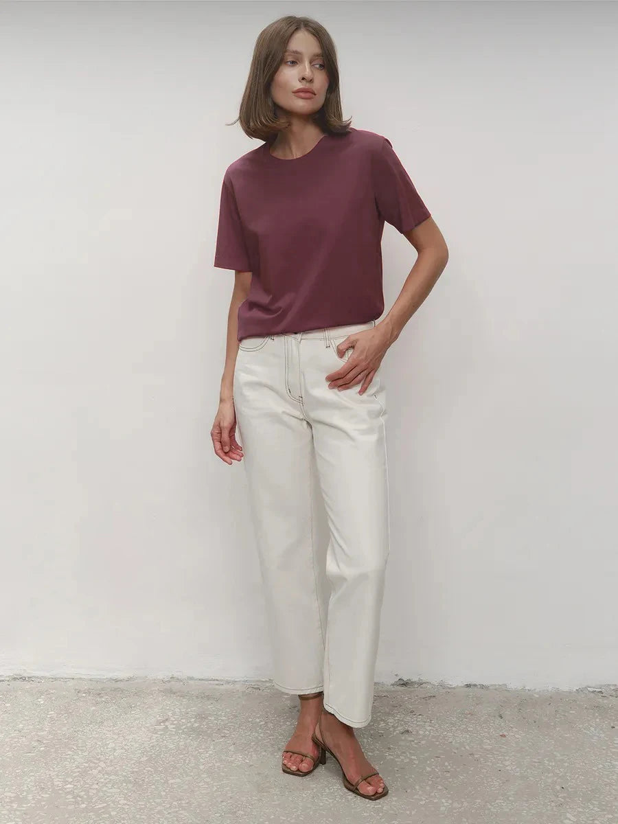 Bornladies Summer 100% Cotton Women's T-shirt Bottoming Basic Fashionable Lady Short Sleeve Loose Tops Shirts Solid 230g/㎡ Tops