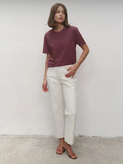 Bornladies Summer 100% Cotton Women's T-shirt Bottoming Basic Fashionable Lady Short Sleeve Loose Tops Shirts Solid 230g/㎡ Tops