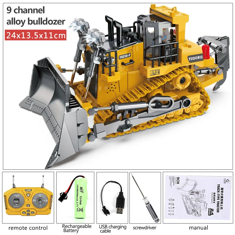 4WD RC Excavator Bulldozer Alloy Dump Truck Electric Remote Control Loading and Unloading Construction Vehicle Model Toy Gift
