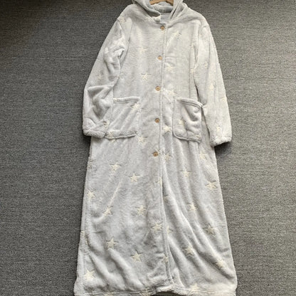 Couple's Hooded Sleep Robe Men's Women's Winter Long Length Heat Generating Drawstring Home Wear Couples' Sleepwear