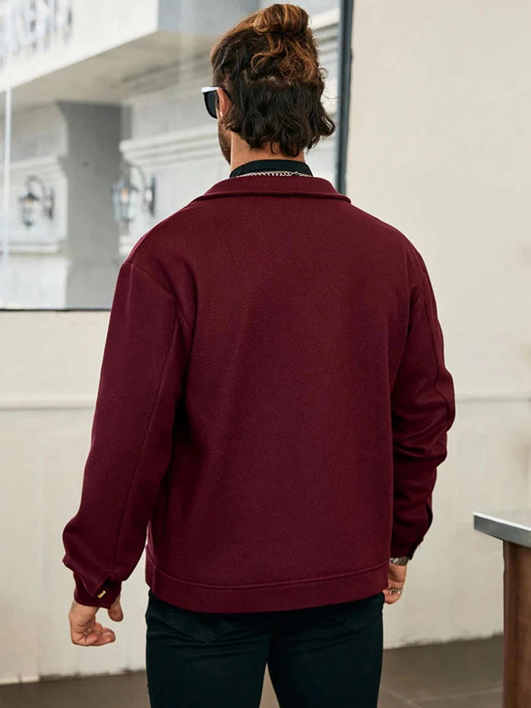 2025 Autumn/Winter New Solid Color Men's Woolen Coat Fashion Zipper College Style Jacket