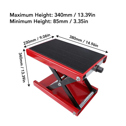 Motorcycle Lift Scissor Jack 85-340mm/3.35-13.39in Adjustable Height Foldable 500kg Capacity Motorbike Jack Stand