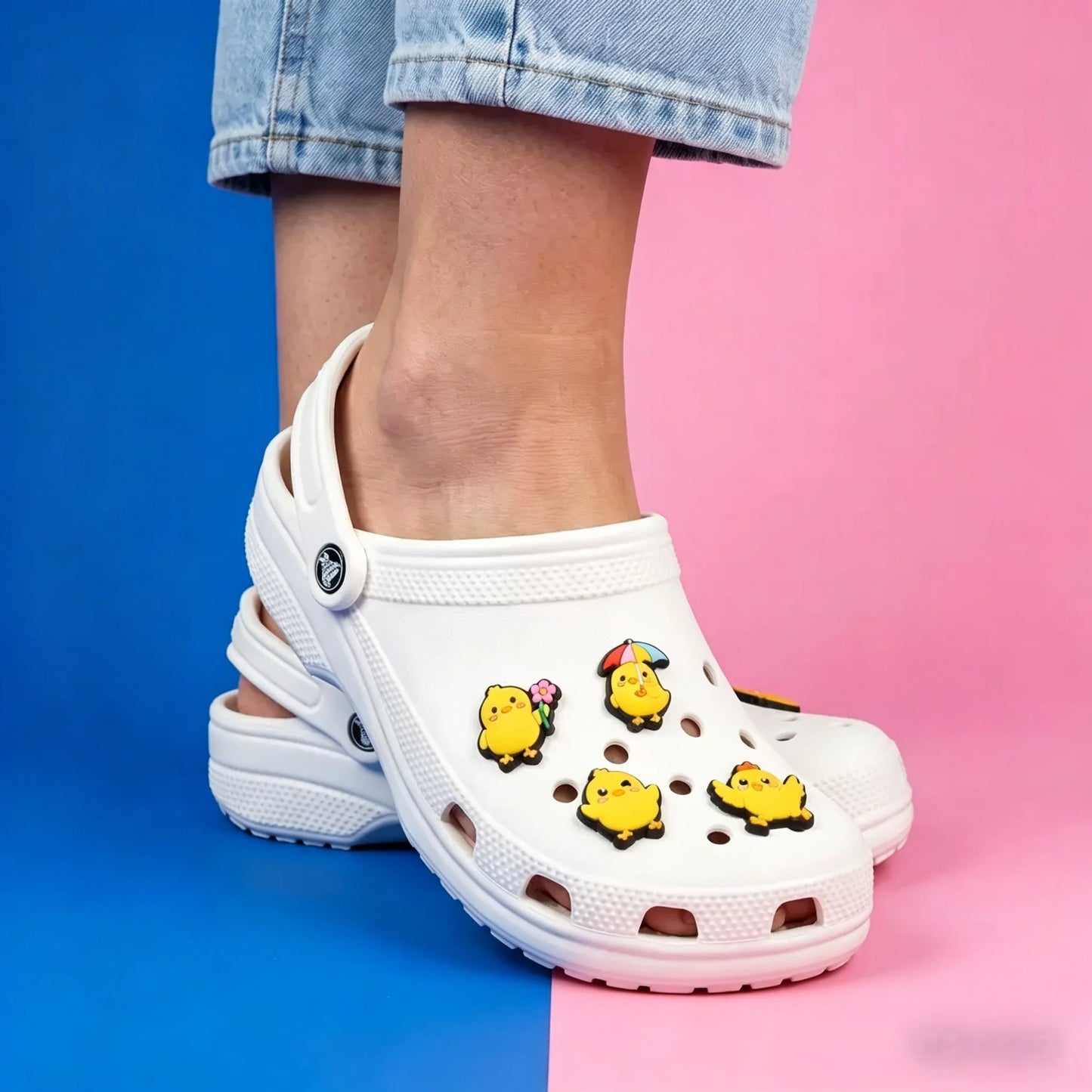 20Pcs Cartoon Chicken PVC Sandals Garden Shoe Charms Decoration Clogs Pins Hole Slipper Accessories Backpack Kid Holiday Gift