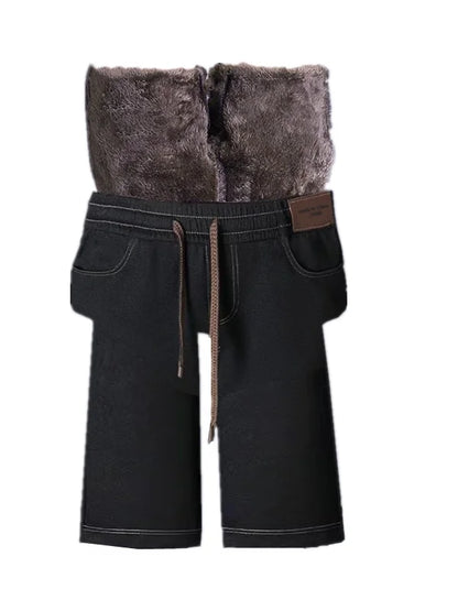High Waist Thickened Fleece Lined Wide Leg Jeans Women's Casual Straight Cut Trousers Autumn Winter New Style Slimming Effect