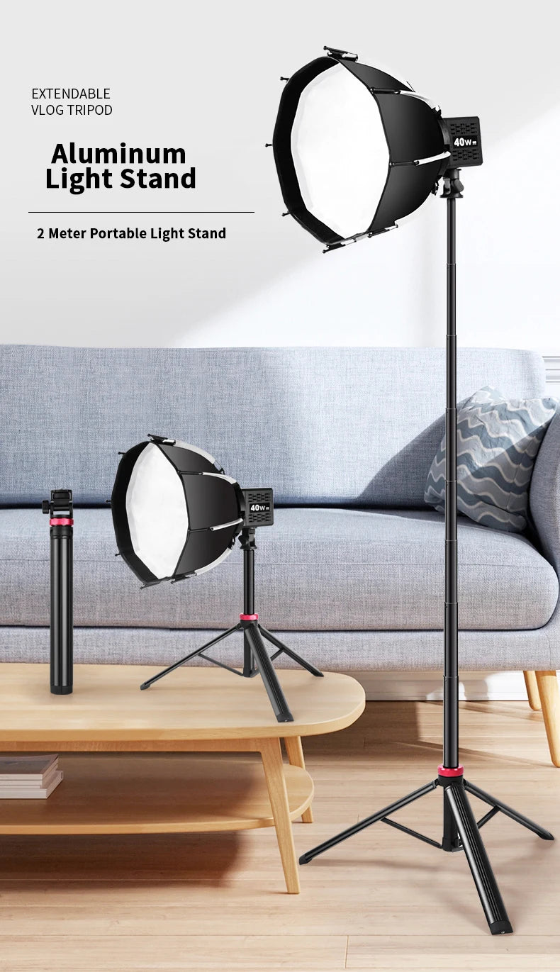 2M Portable Universal Tripod Aluminum Alloy Lamp Holder for 1/4 screw Fill Light Lightweight Camera Action Camera