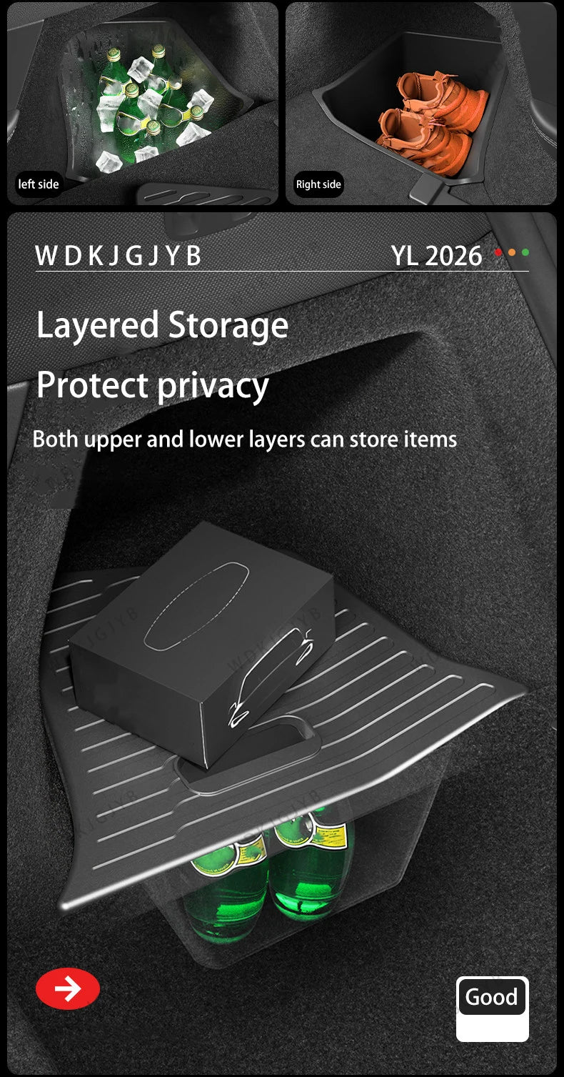 For Tesla New Model YL Launch 2026 Car Trunk Side Storage Box Cover Plate Organizer Car Trunk Side Storage Box Refit Accessories