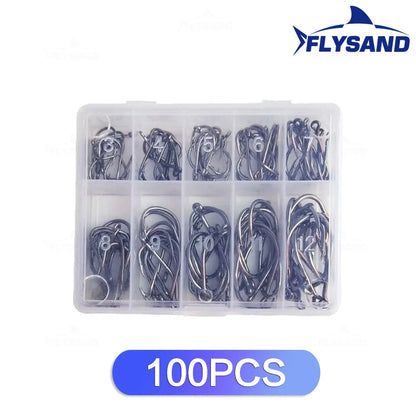 FLYSAND 100pcs/500pcs High Carbon Steel Fishing hooks Mixed Size Barbed jig hook Carp Fishing Jig Head Fly fishing Accessories