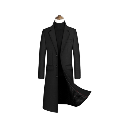 High-quality long, fashionable and stylish solid-color woolen coat, warm men's European and American style casual jacket