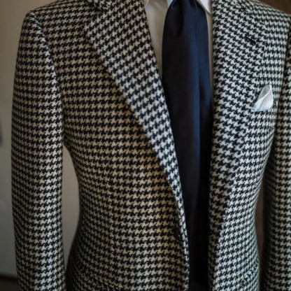 Men's Houndstooth Business Blazer Xadrez Embossed Lapel Terno Jacket Formal Men's Fashion Coat