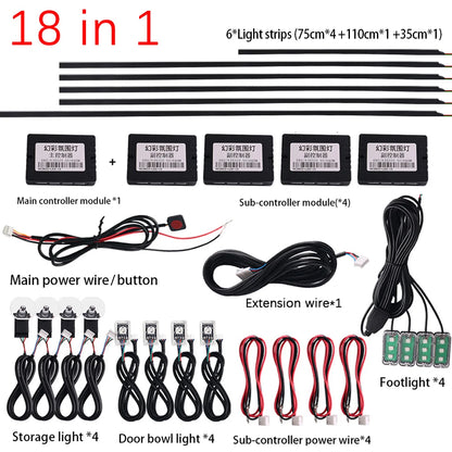 18 in 1 22in 1 RGB Symphony Car Atmosphere Strip Interior LED Acrylic Guide Backlight Universal Decoration Ambient Rainbow Light