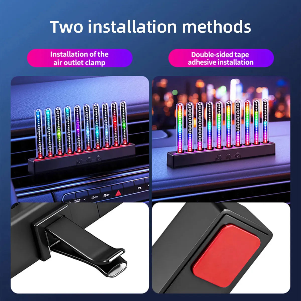 Car RGB Pickup Light Dynamic Gradient Sound Control Light Universal Air Vent Dashboard Car Interior Ornament Auto Interior Light