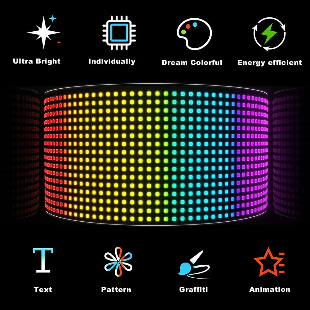 LED Matrix Pixel Panel Light Bluetooth App 5V USB  Control Scrolling Advertising LED Car Sign Animation Programmable for Car Sho