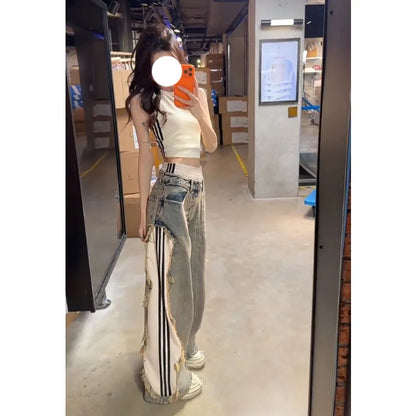 Fashionable High-Waist Sleeveless Strap Vest Top And Casual Pants Set Spring Summer 2026 Stripe Pattern Women's Two-Piece Suit
