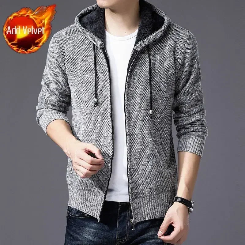 Knit Sweater Male Zipper Plaid Men's Clothing Cardigan Hoodies Zip-up Thick Winter Red Tops Jumpers Casual Stylish Hot Cheap A